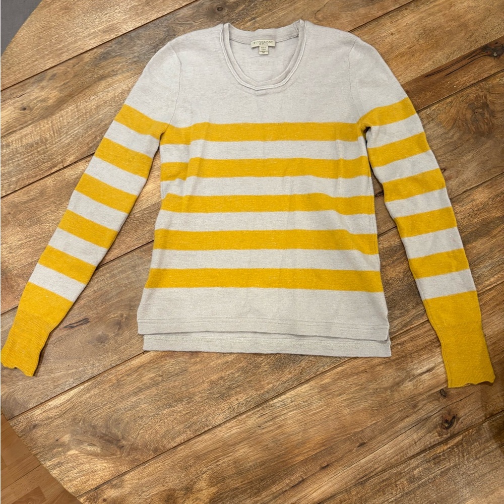 Burberry Yellow and Cream Striped Crewneck Sweater